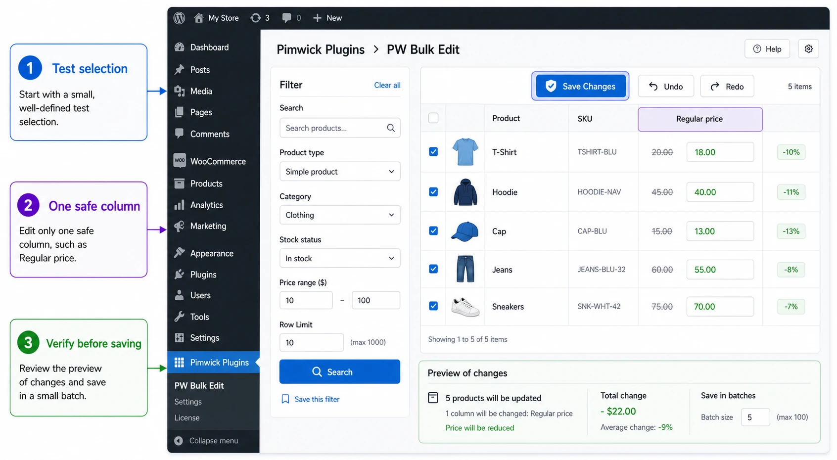Diagram of the first PW WooCommerce Bulk Edit Pro launch in the WordPress admin panel
