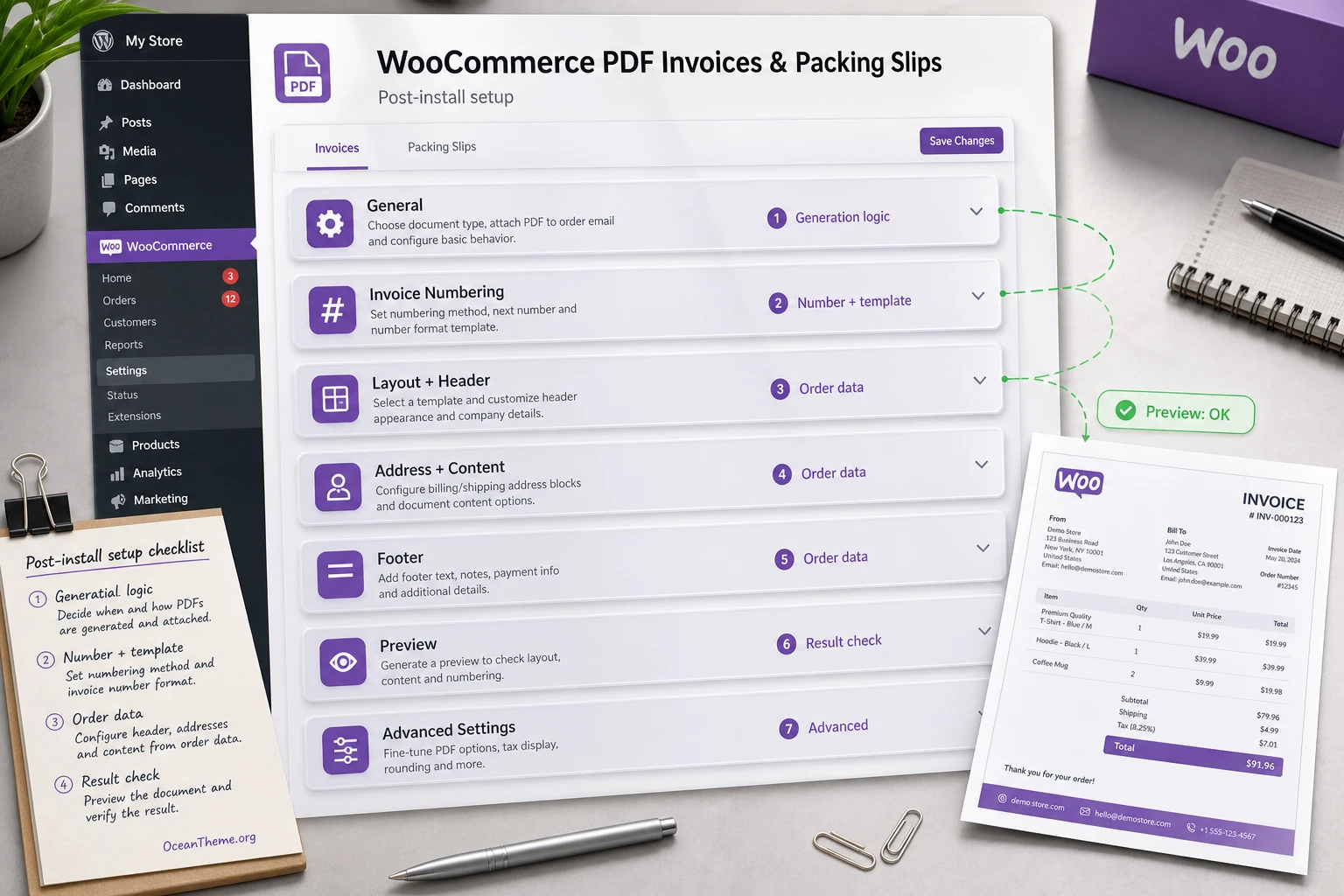 Settings map for CodeCanyon WooCommerce PDF Invoices & Packing Slips after installation