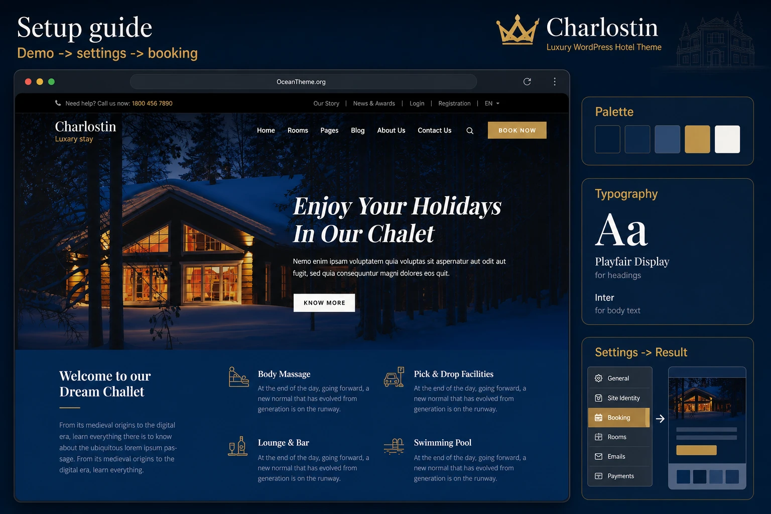 Guide cover for ThemeForest Charlostin with a hotel homepage reference layout
