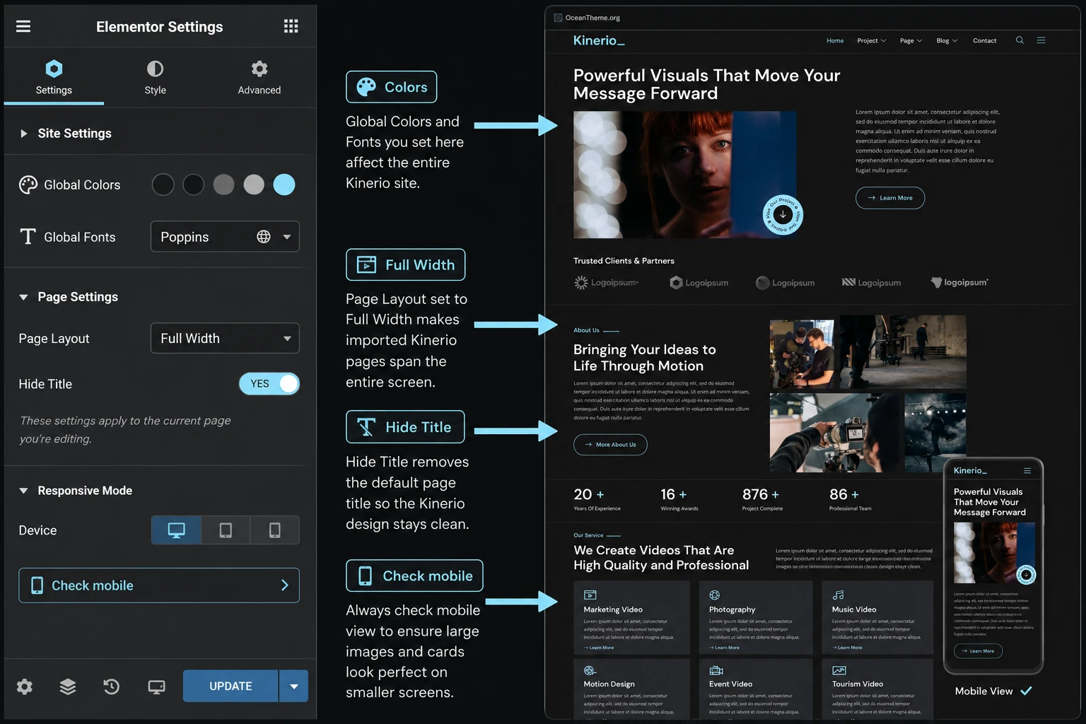 Responsiveness and visual result check for Kinerio after setup