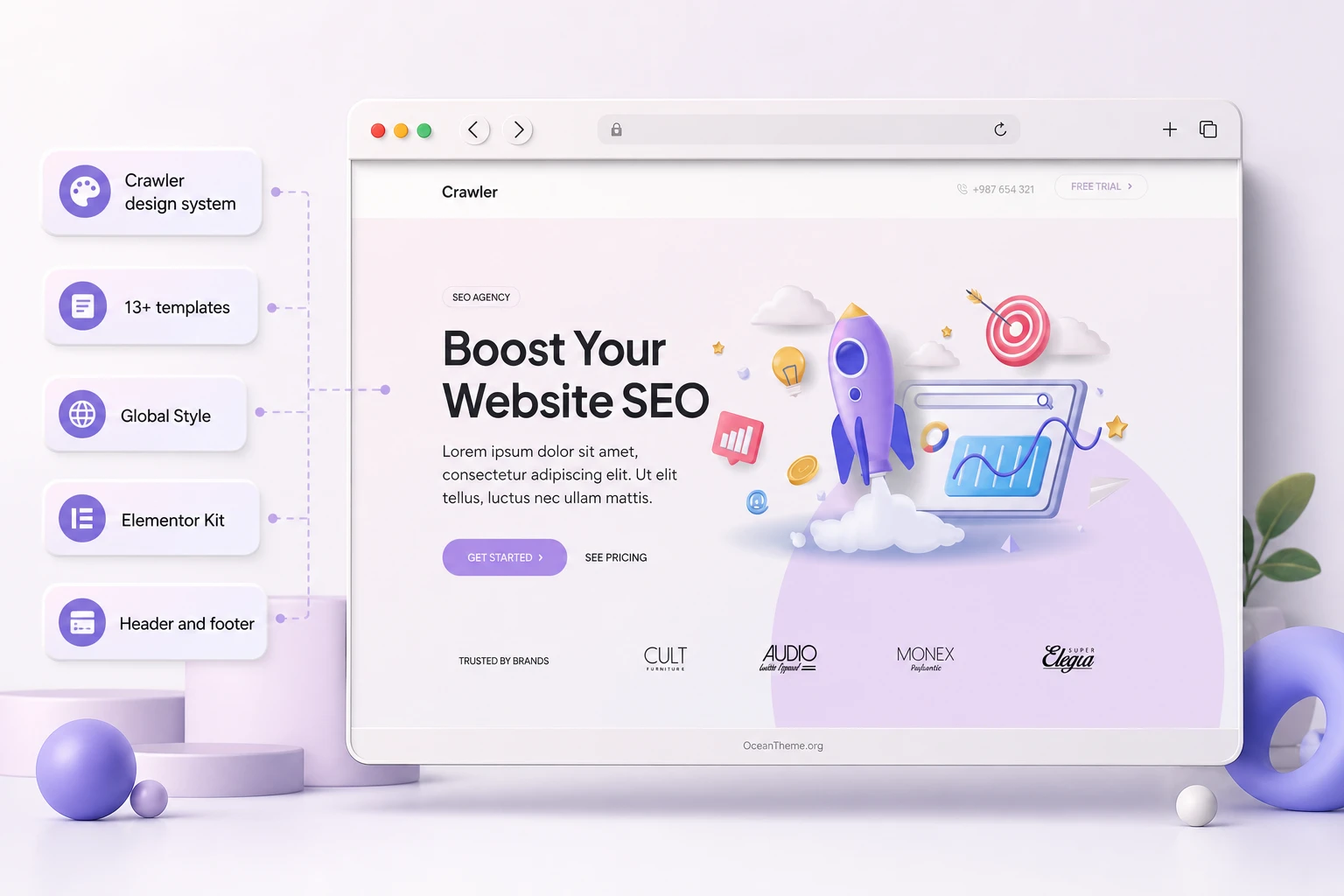 ThemeForest Crawler as an Elementor template for an SEO agency website