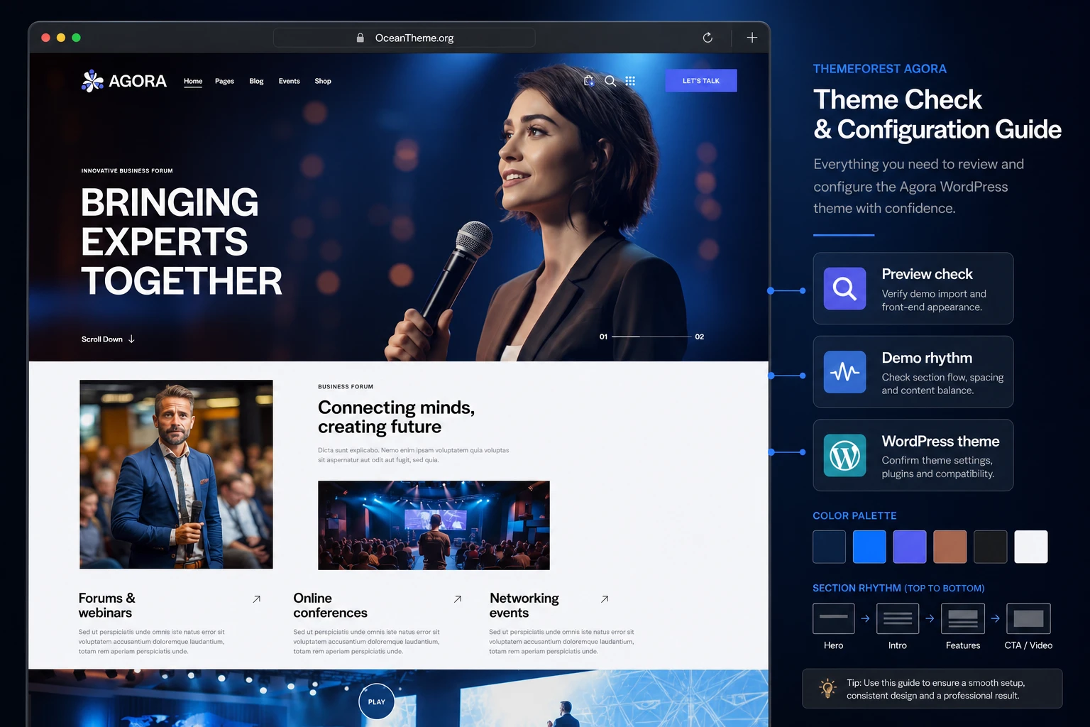 Cover image for the ThemeForest Agora guide with a reference to the template homepage