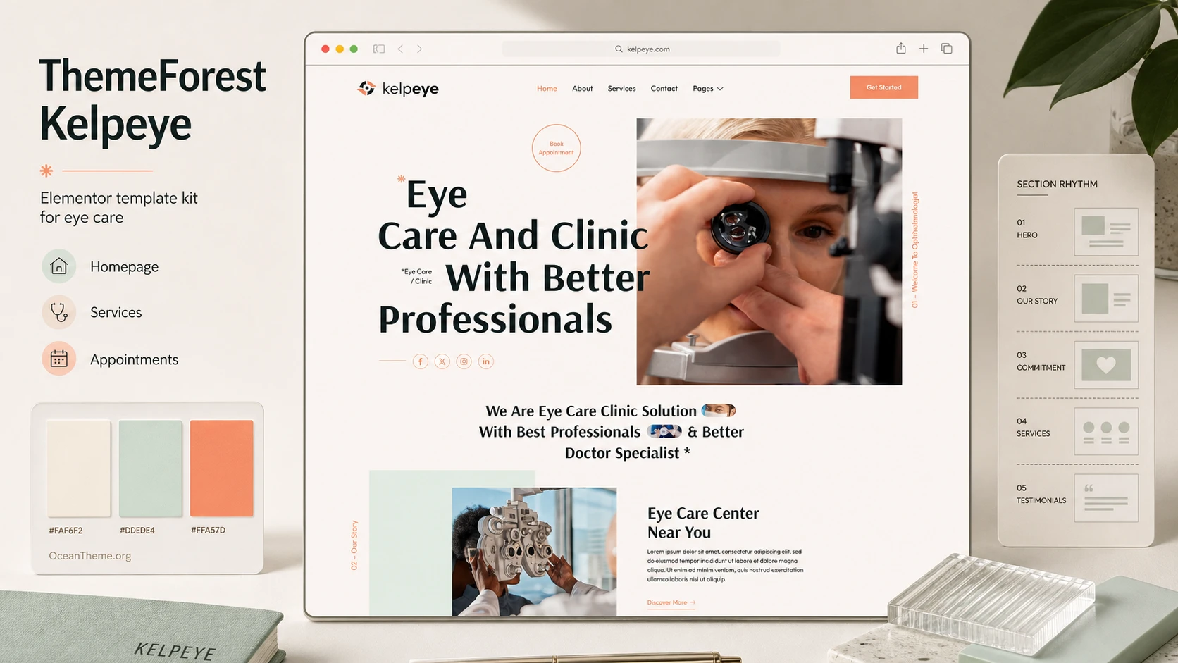 ThemeForest Kelpeye guide cover showing the preserved top section of the eye clinic template