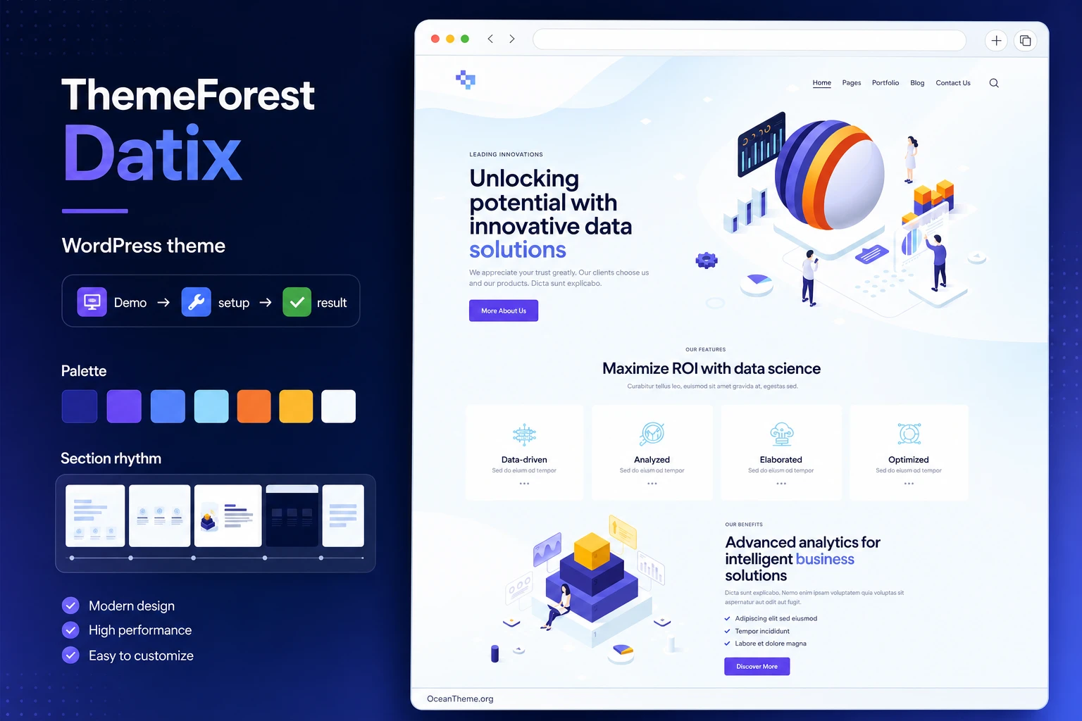 ThemeForest Datix guide cover with a reference hero section from the template