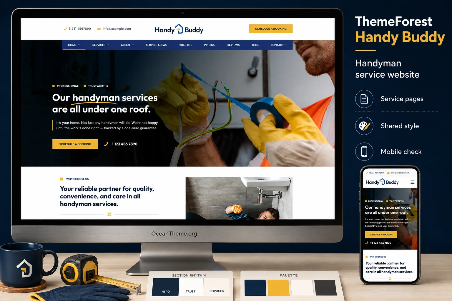 ThemeForest Handy Buddy guide cover showing the preserved top section of the handyman services template