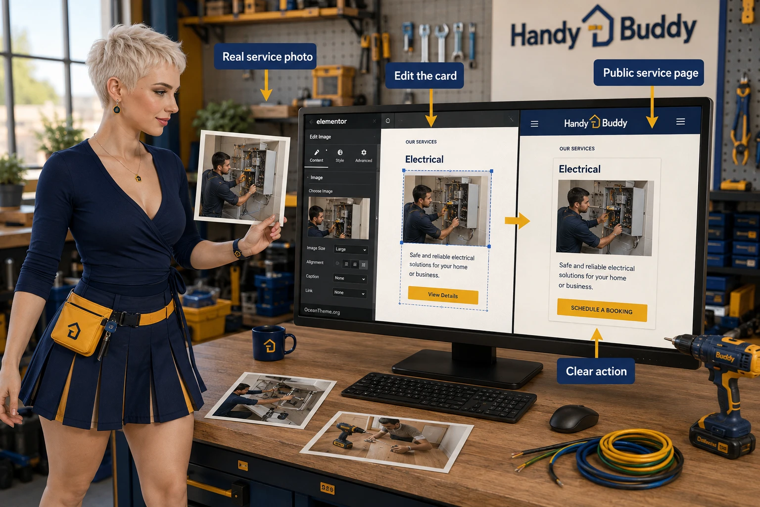 Practical Handy Buddy service page assembly example for a home repair team