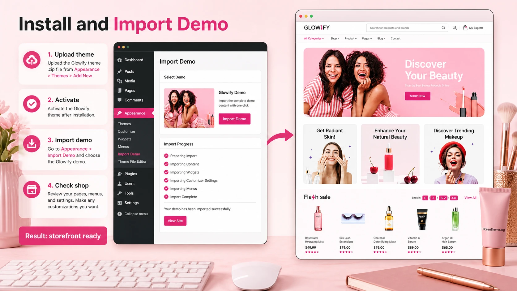 ThemeForest Glowify installation map and required WordPress plugin check