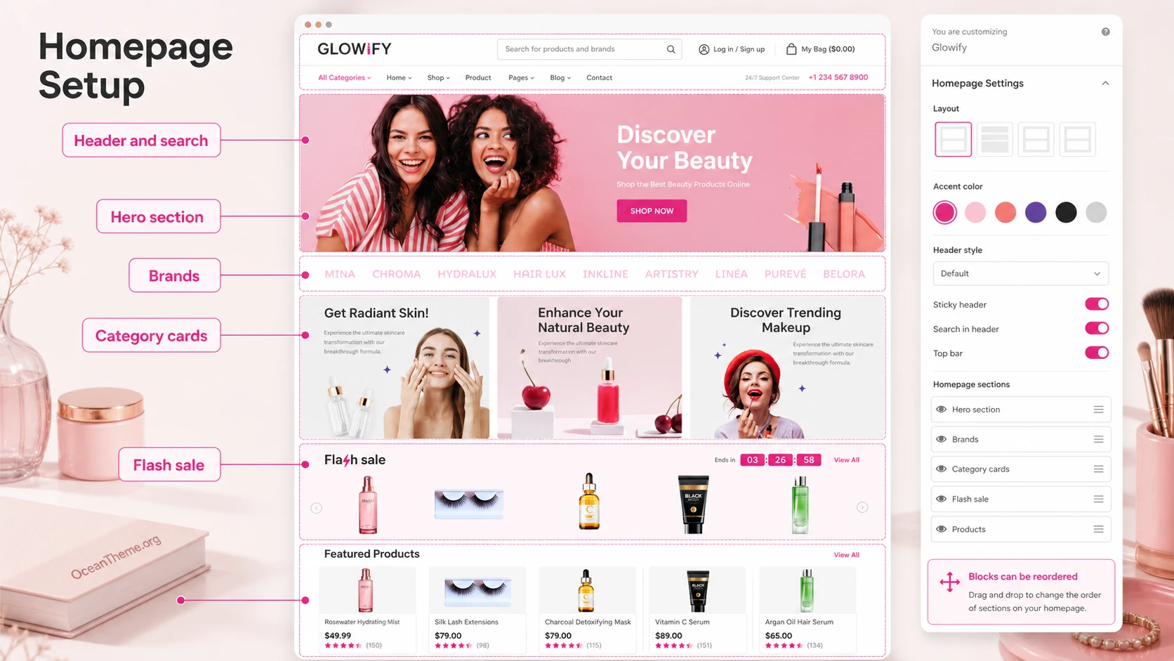 Header, mega menu, and catalog structure in ThemeForest Glowify