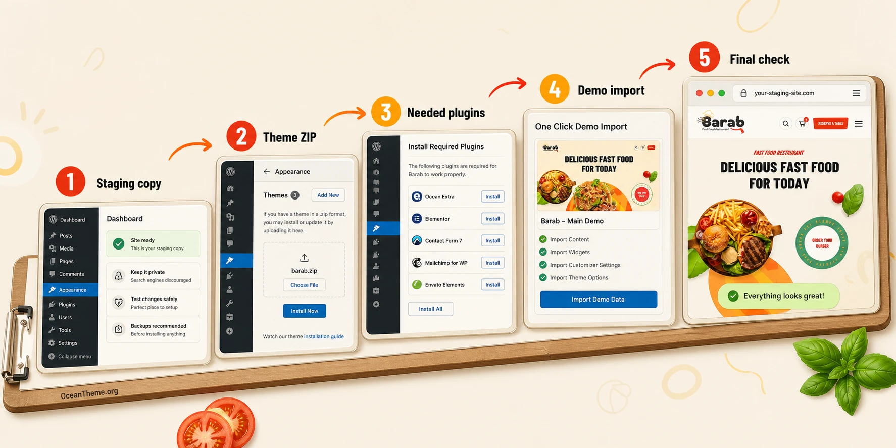 ThemeForest Barab demo import and initial WordPress check after installation