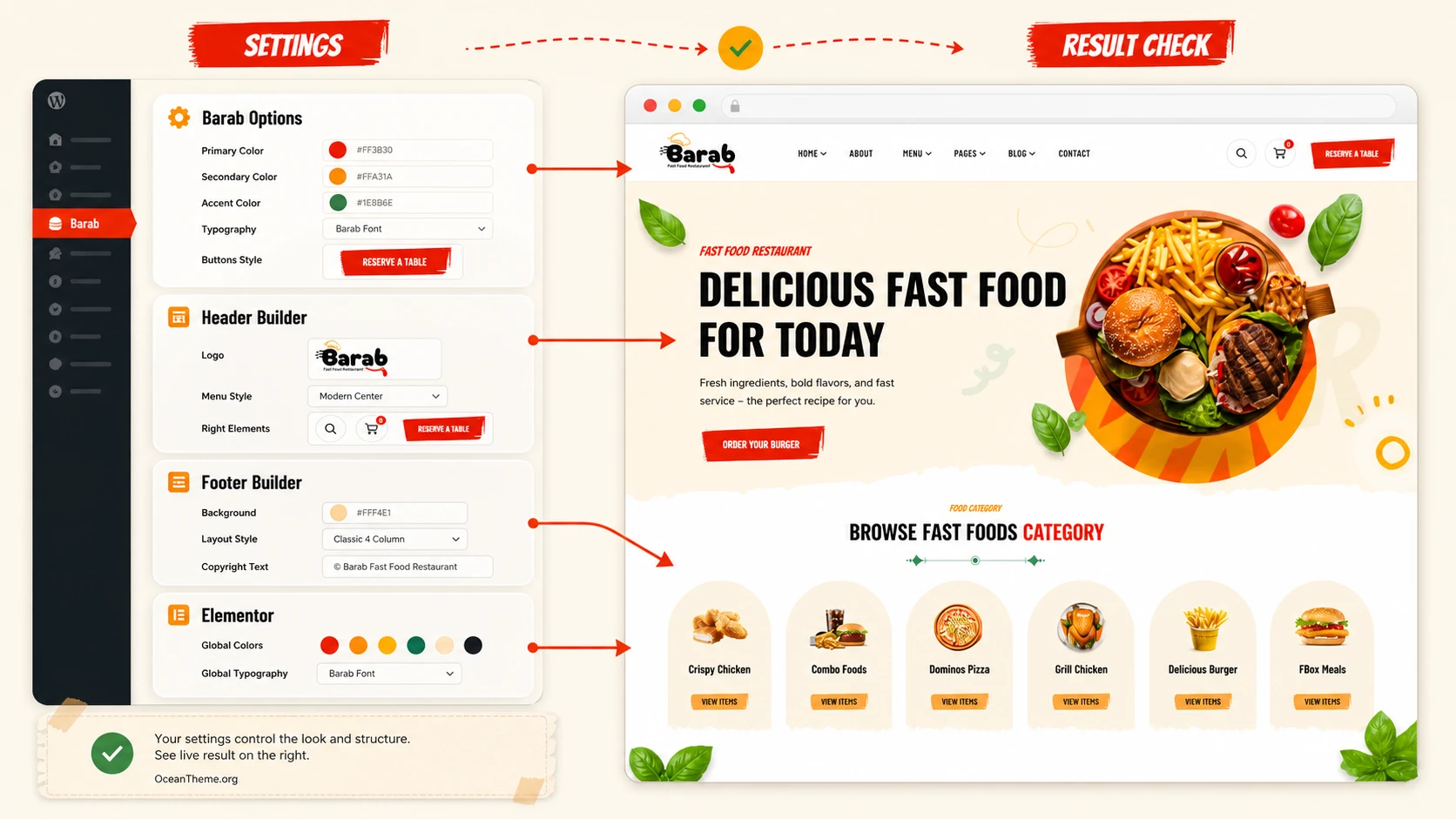 ThemeForest Barab setup in Elementor with review of the hero section and menu cards