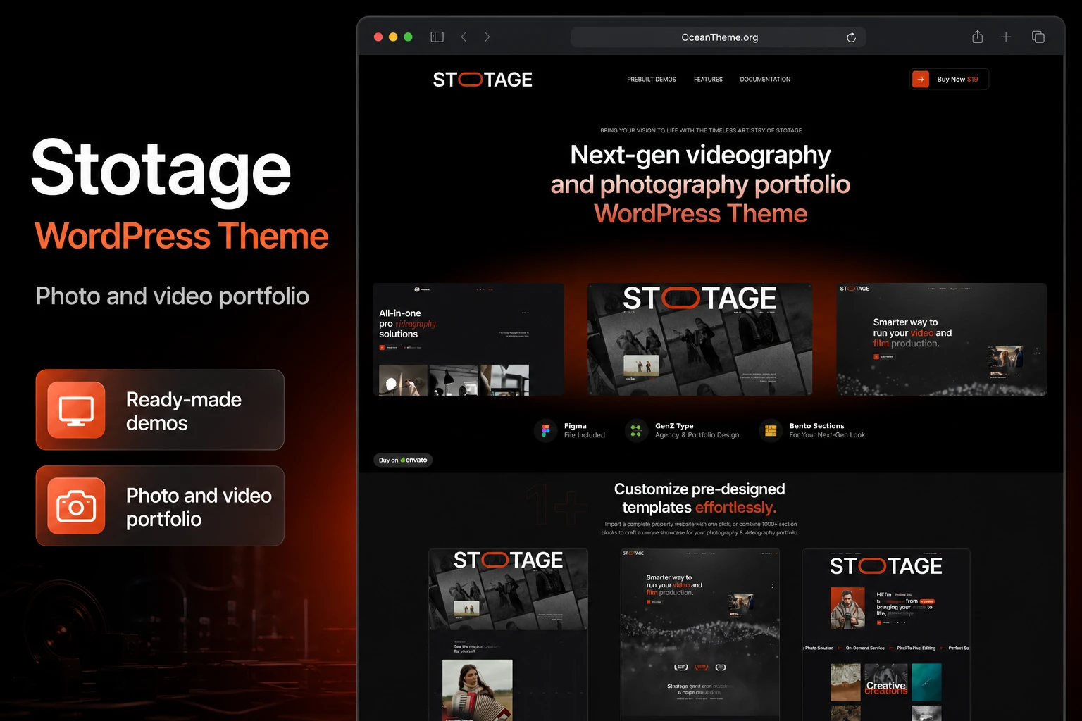 ThemeForest Stotage as a visual WordPress theme for a photographer and video studio portfolio
