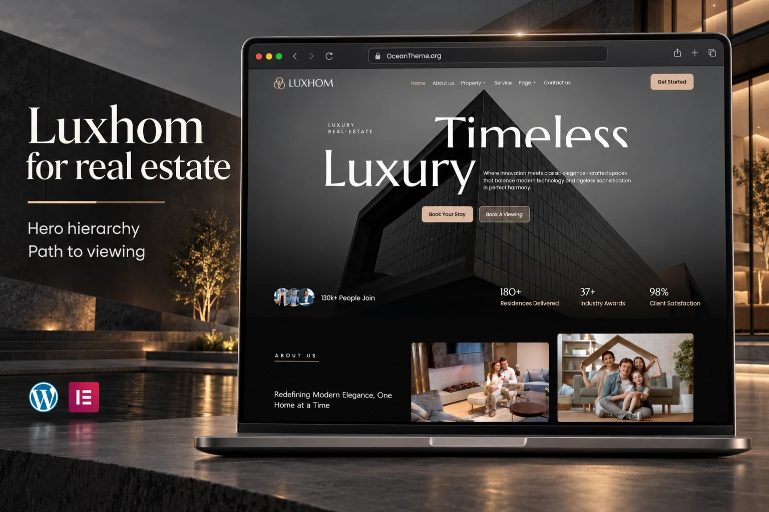 ThemeForest Luxhom guide cover with a luxury real estate hero section