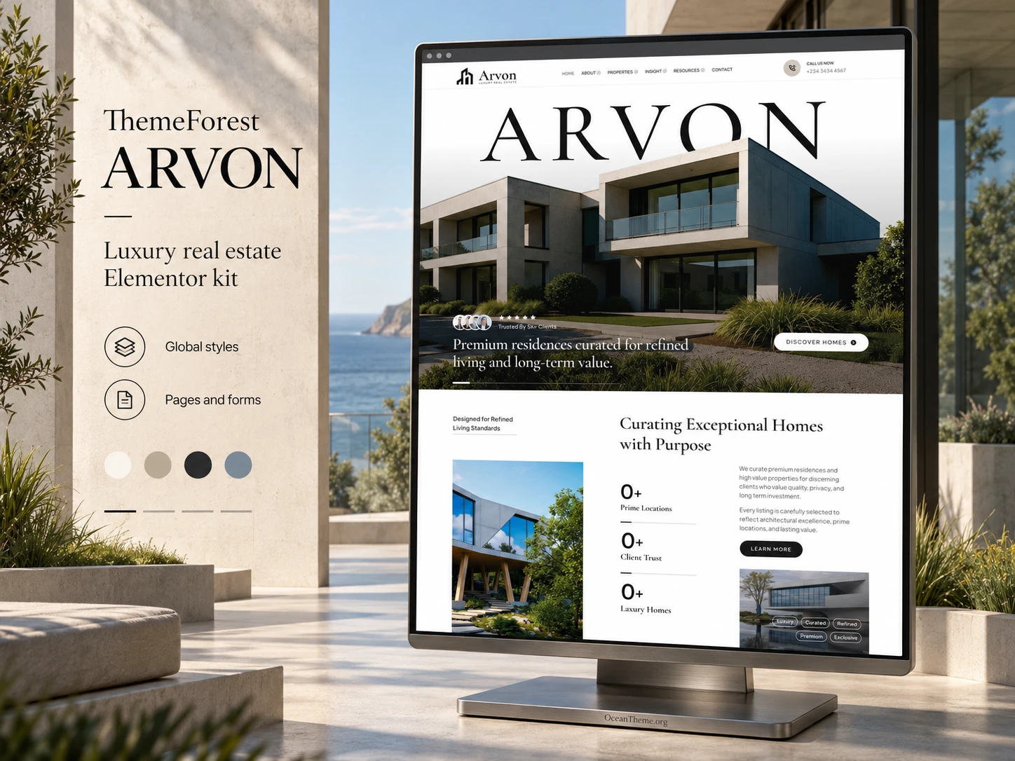 ThemeForest ARVON reference homepage structure for a premium real estate website