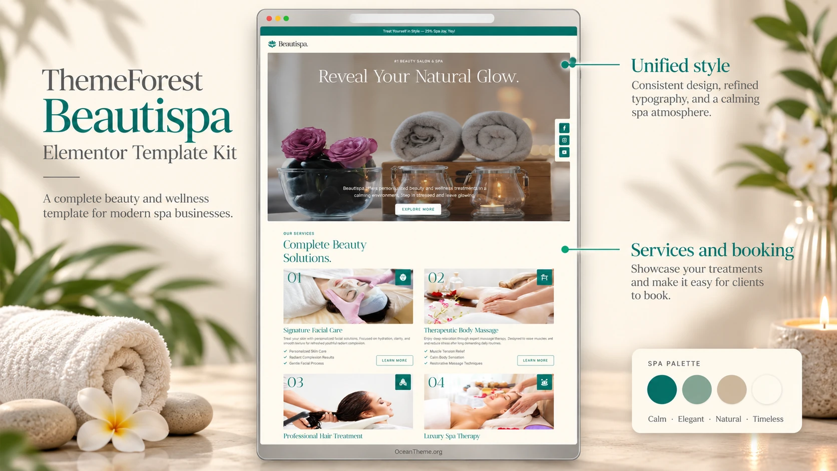 ThemeForest Beautispa guide cover showing the template kit's reference hero section