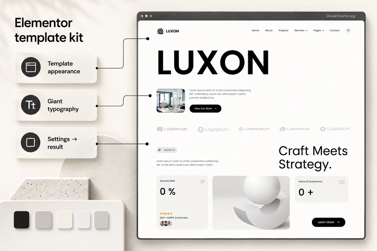 ThemeForest Luxon guide cover preserving the look of the minimalist Elementor template