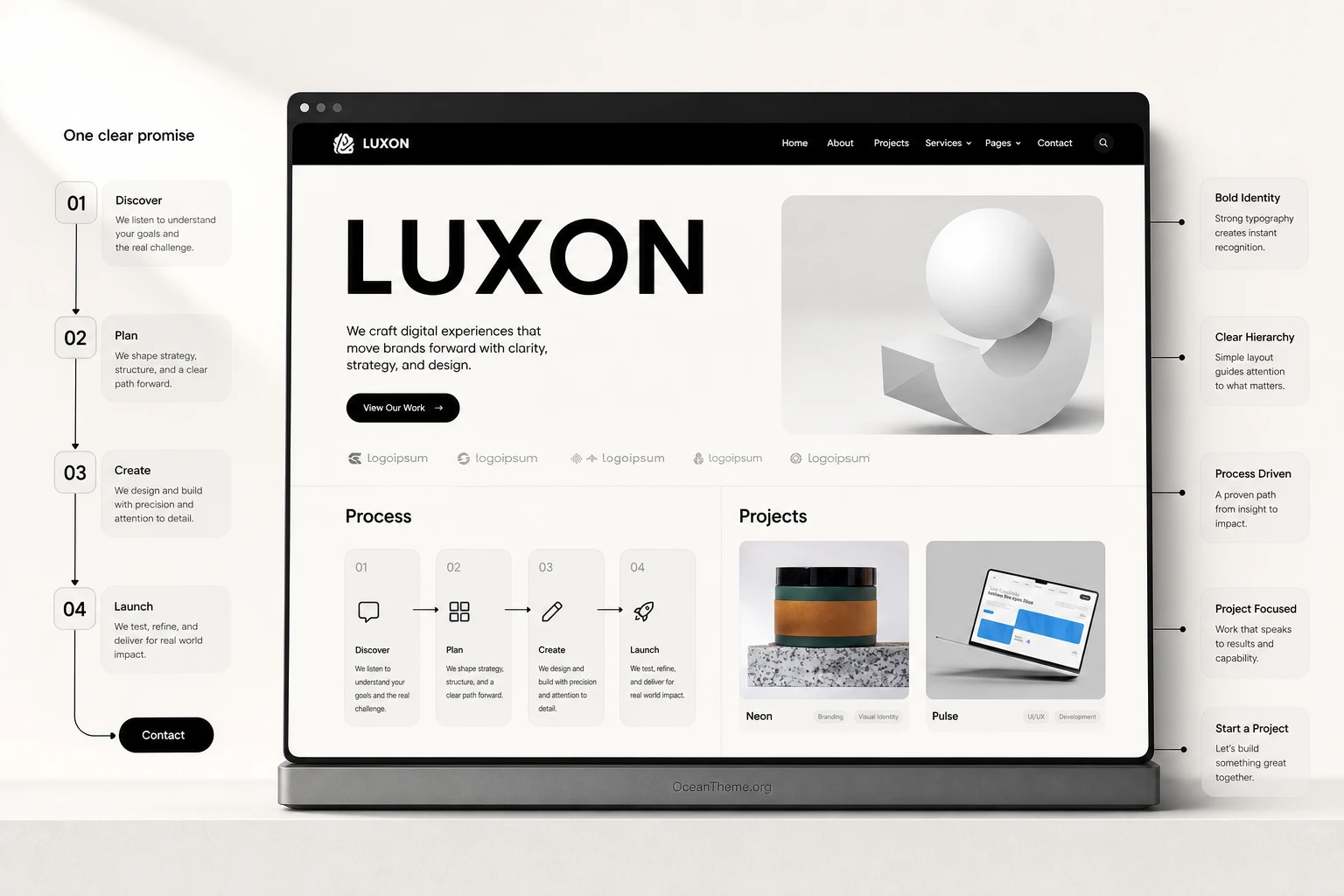 Example of configuring a creative agency homepage based on ThemeForest Luxon