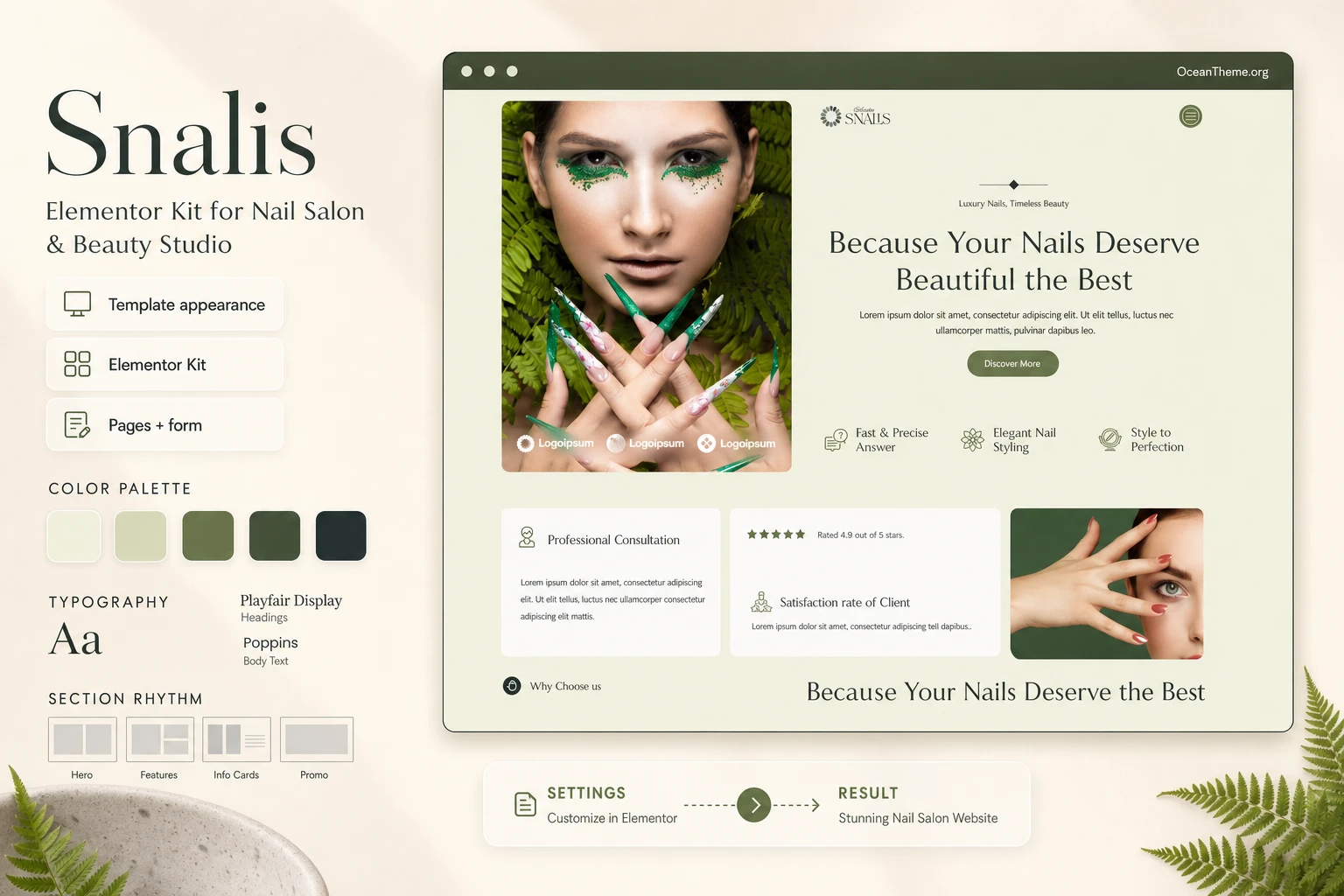 ThemeForest Snalis guide cover showing a nail salon website design