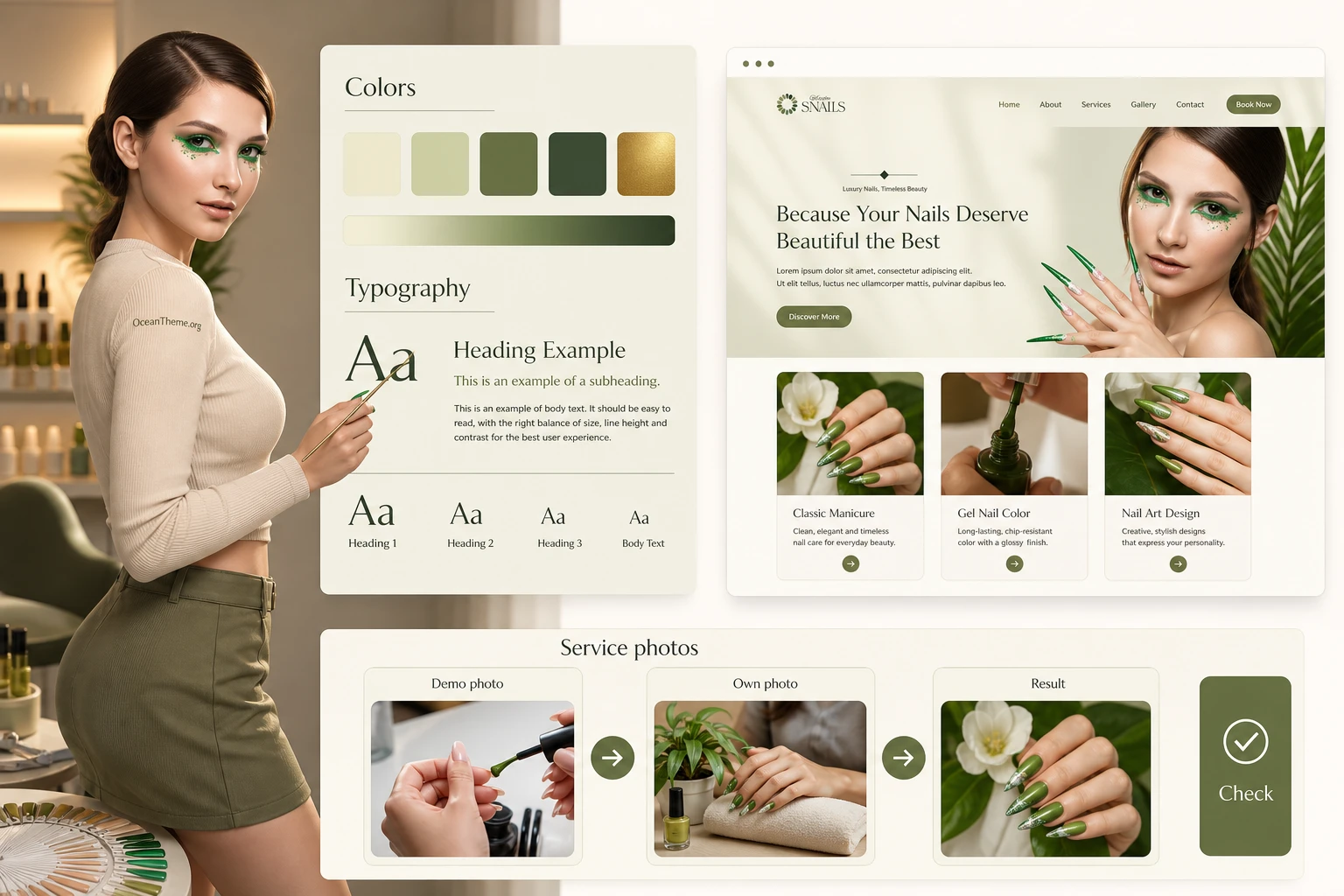 Style map for colors, fonts, and photography in the ThemeForest Snalis template