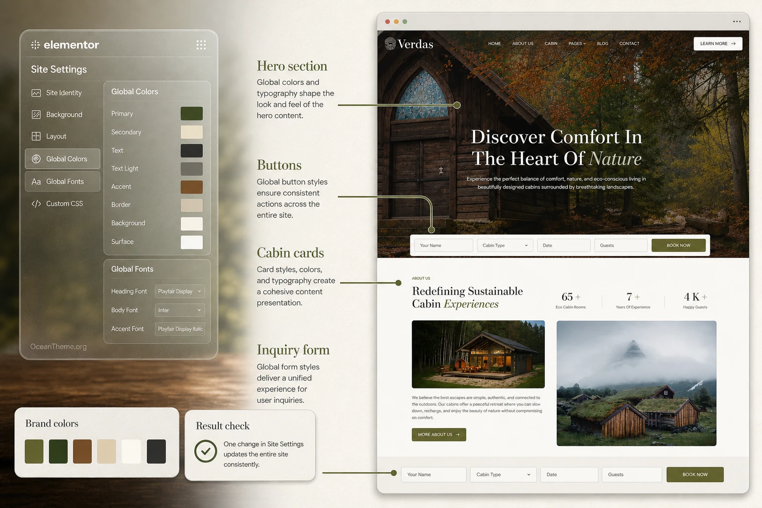 Adjusting the Verdas visual style with Elementor global colors and typography