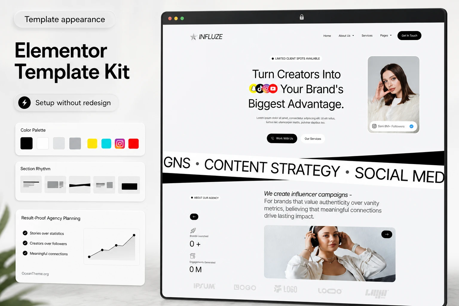 ThemeForest Influze guide cover with a reference view of the hero section