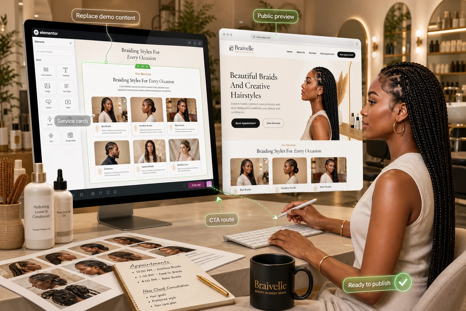 Practical example of setting up the Braivelle homepage for client bookings