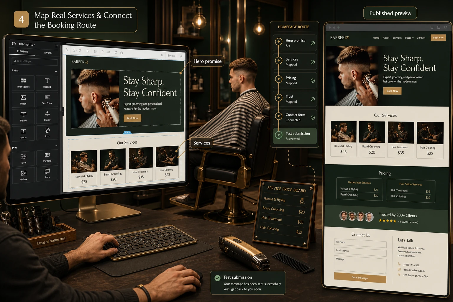 Practical example of setting up the Barberix homepage for a barbershop