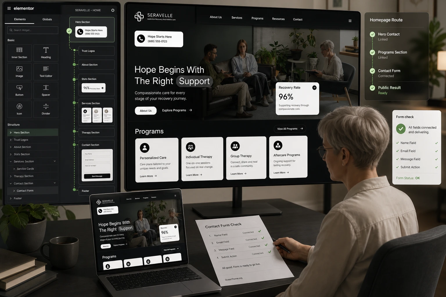 Practical setup workflow for the Seravelle homepage in Elementor