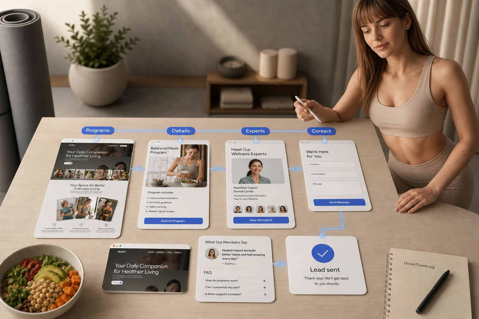 Connection between program, expert, pricing, and contact pages in Healtch