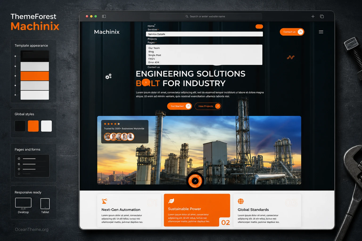 Cover image for the ThemeForest Machinix guide showing the real hero section of the industrial template
