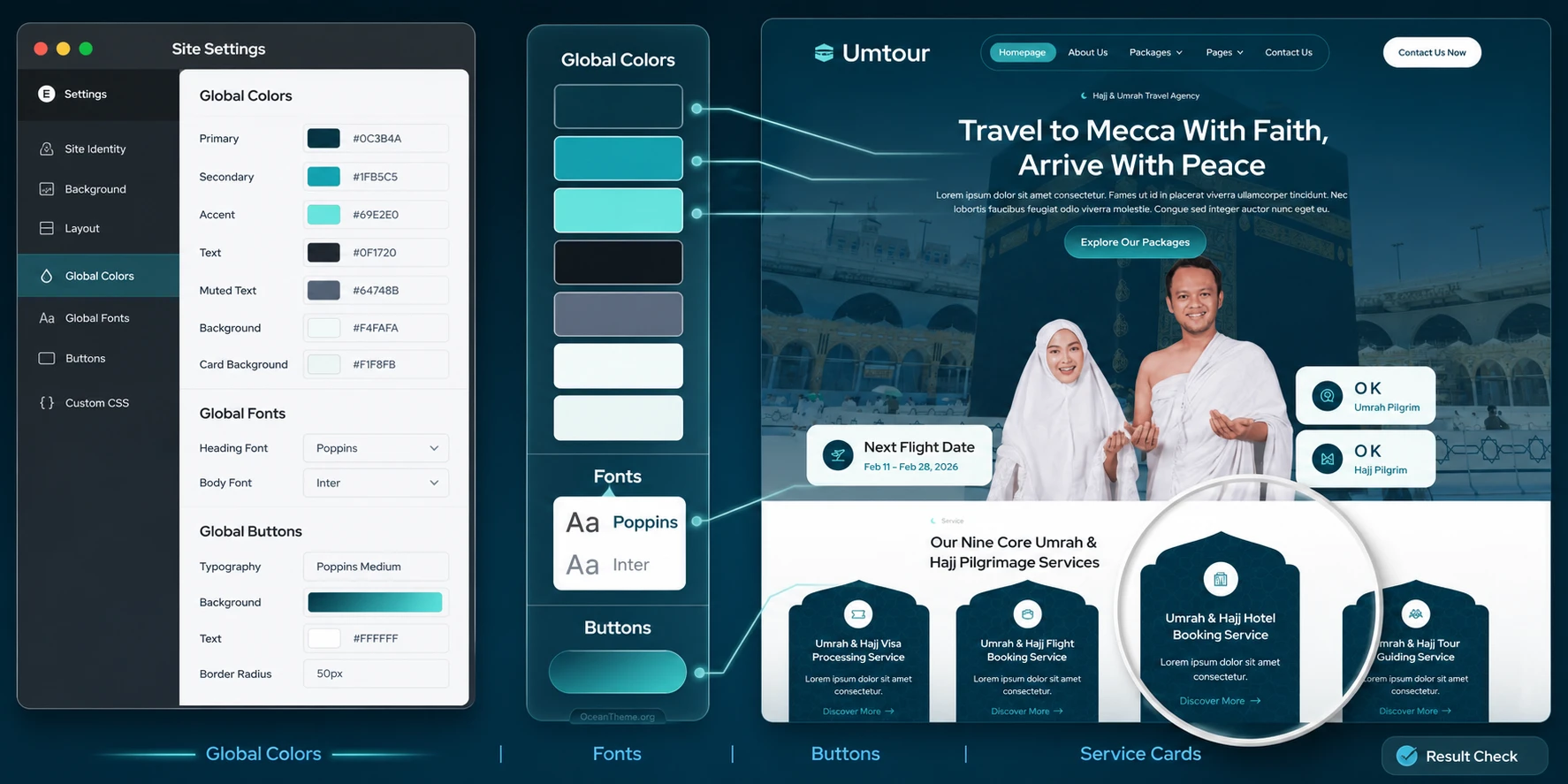 Setting up ThemeForest Umtour global colors and visual blocks in Elementor
