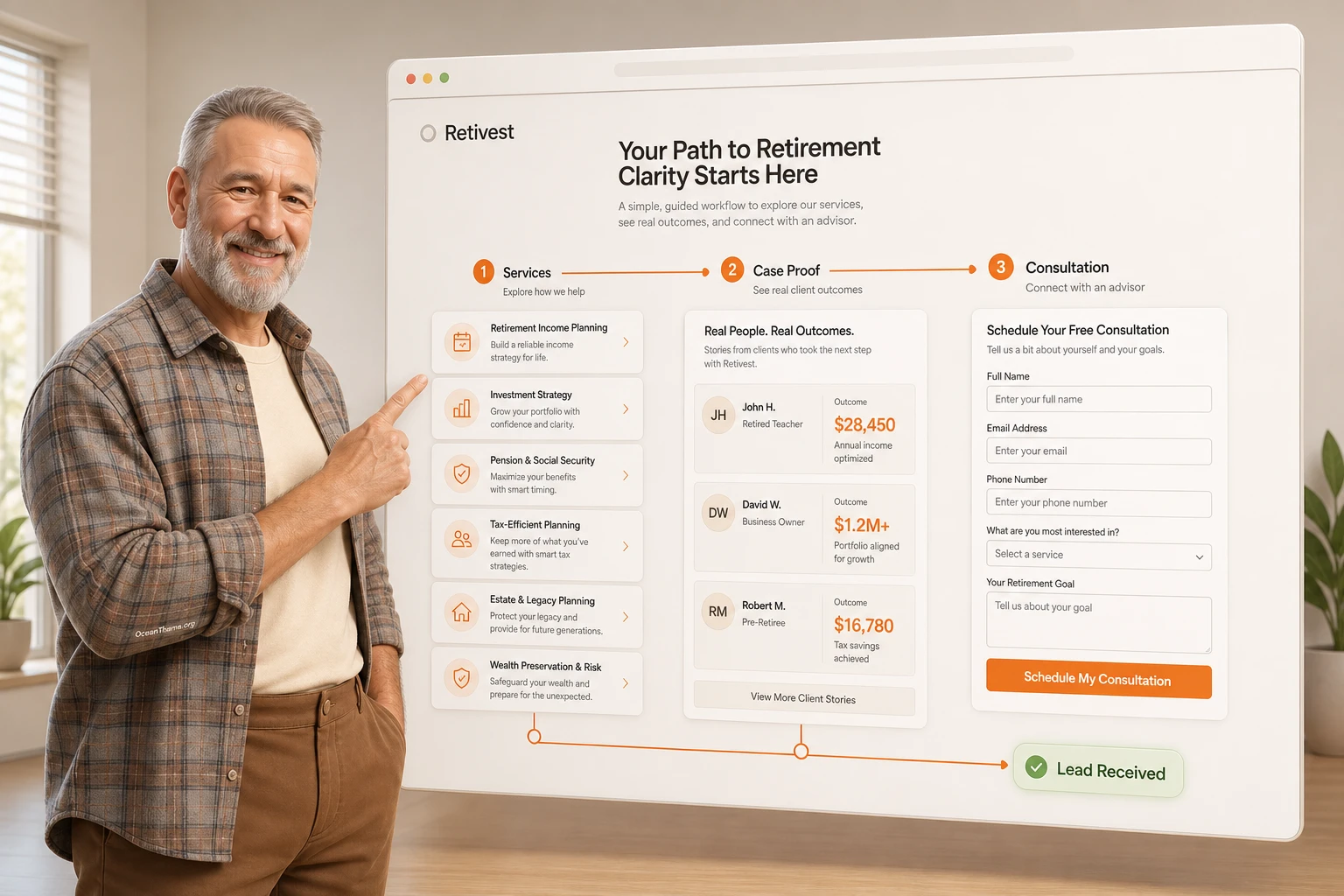 A Retivest setup workflow for service pages and consultation with on-site result checking