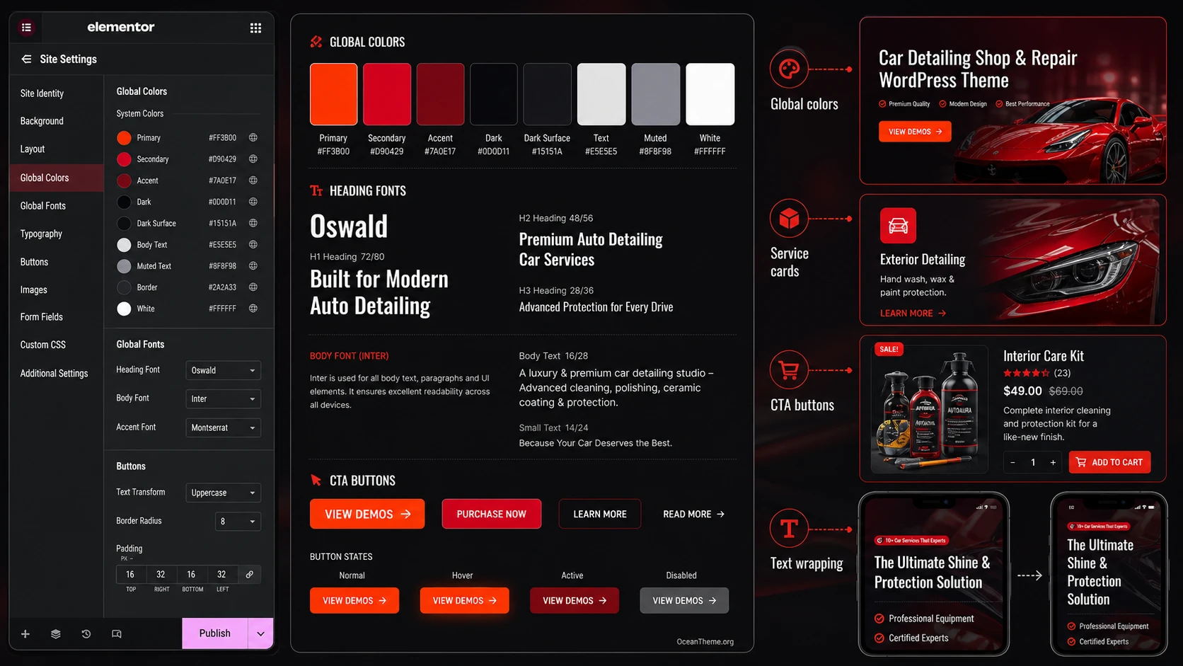 Elementor global colors and typography for ThemeForest Autoaura