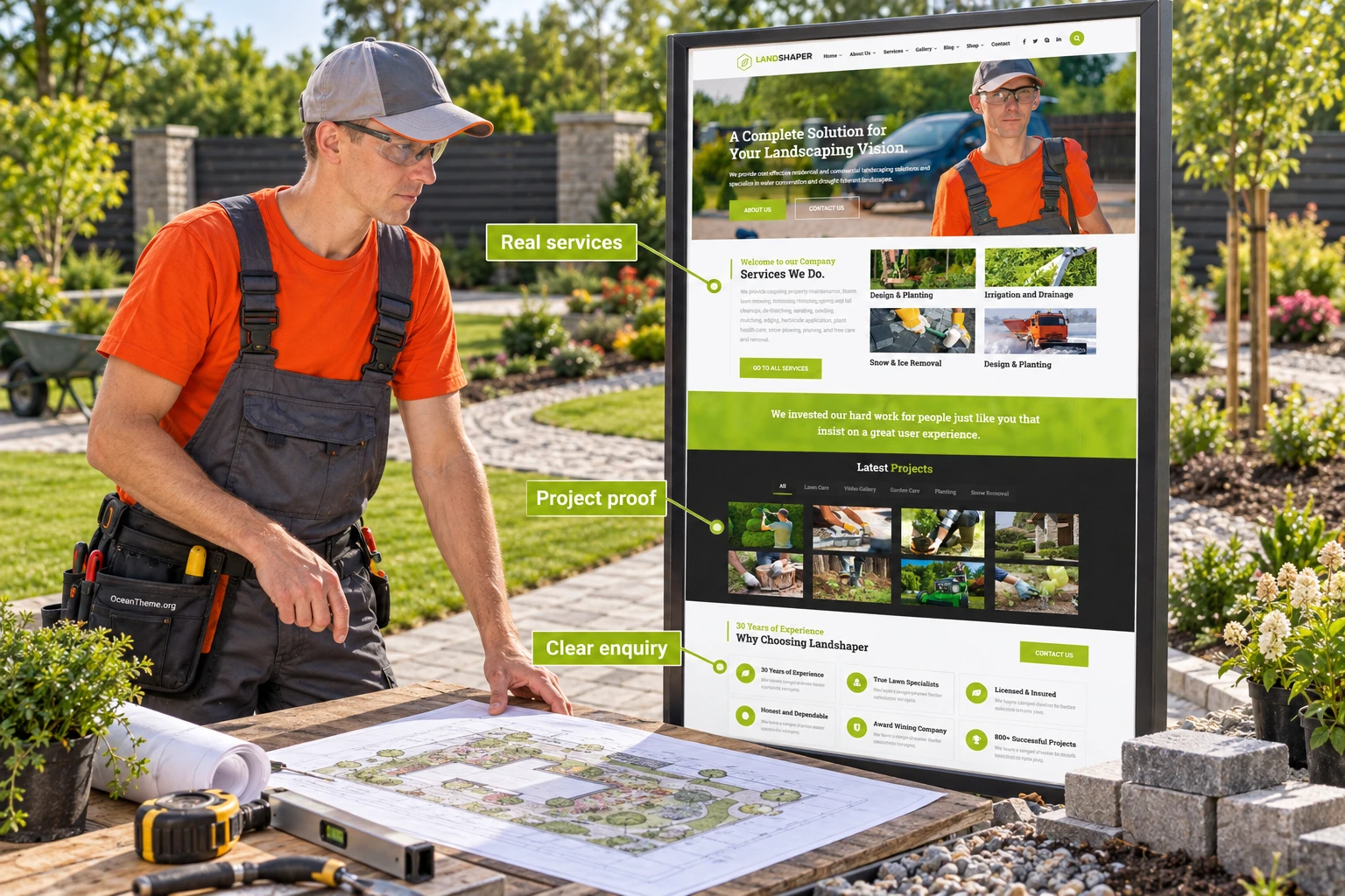 A practical ThemeForest The Landshaper setup for a landscaping service website