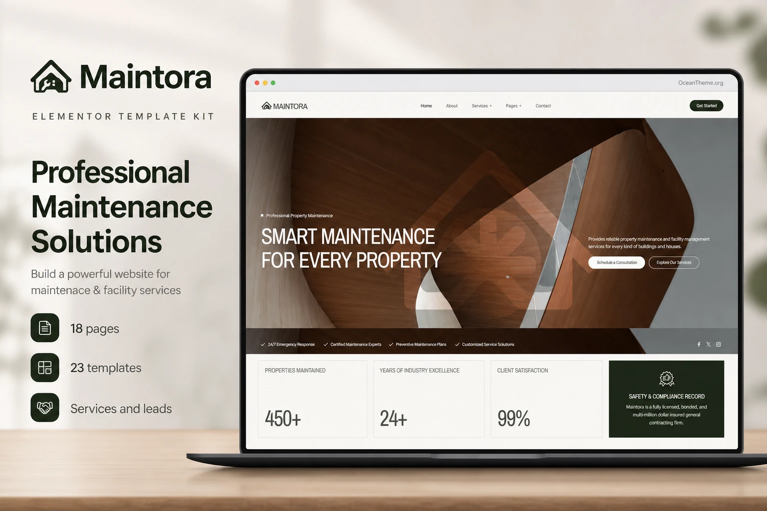 ThemeForest Maintora as a complete visual system for a property maintenance website