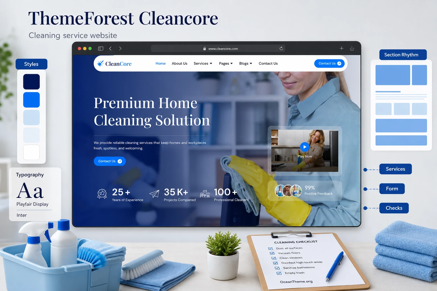 Cover image for the ThemeForest Cleancore guide with a cleaning company homepage layout