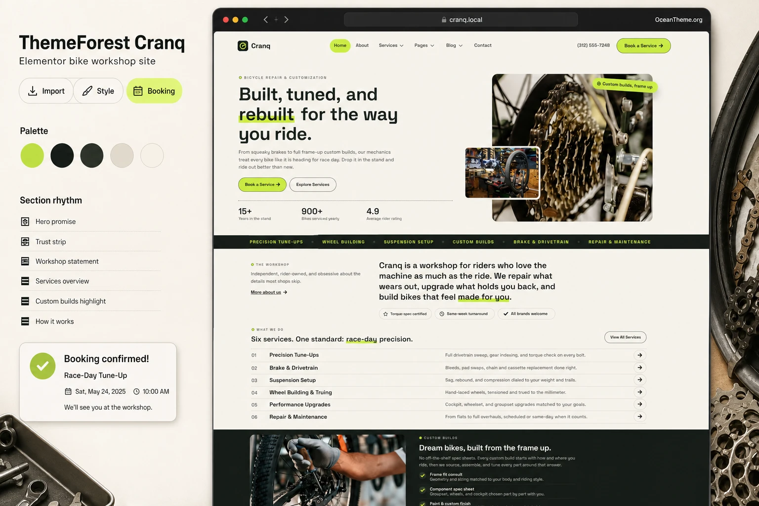 Cover image for the ThemeForest Cranq guide with the bike workshop visual system