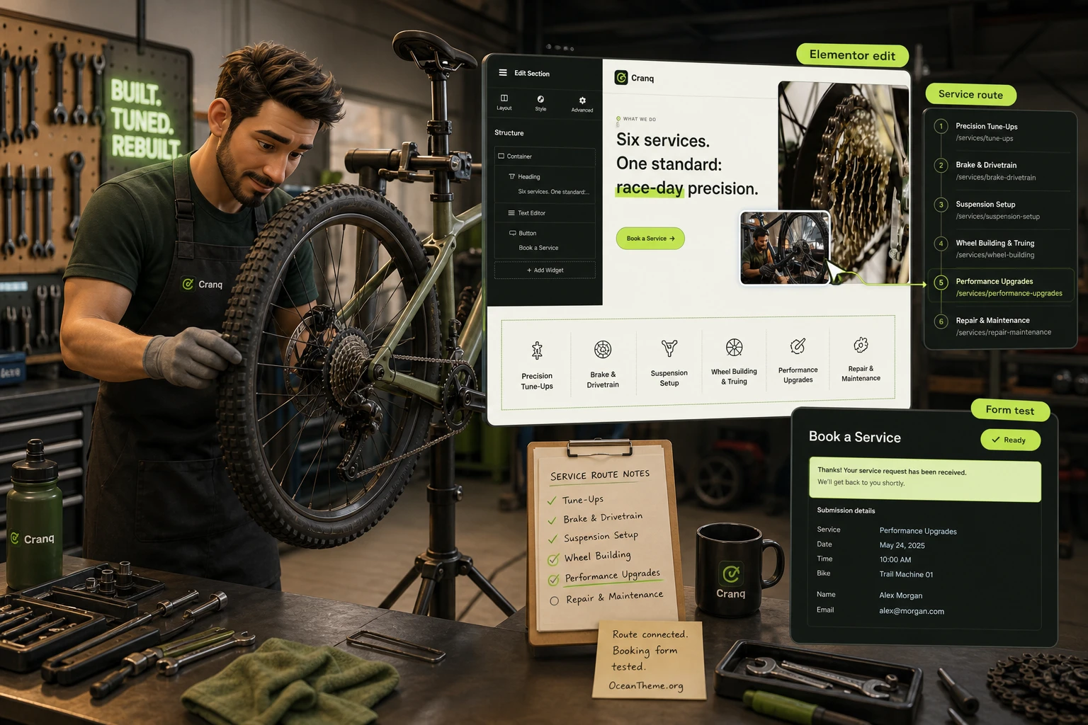 Practical example of configuring the Cranq homepage for bike shop bookings