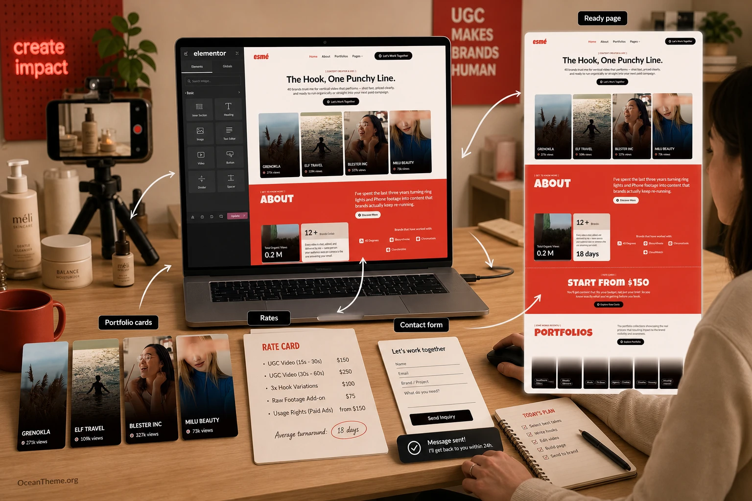 Practical example of adapting the Esme homepage for a UGC creator portfolio