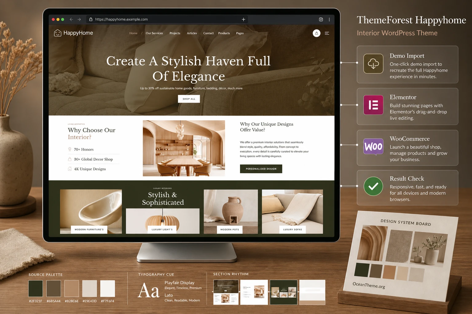 ThemeForest Happyhome guide cover showing the homepage design