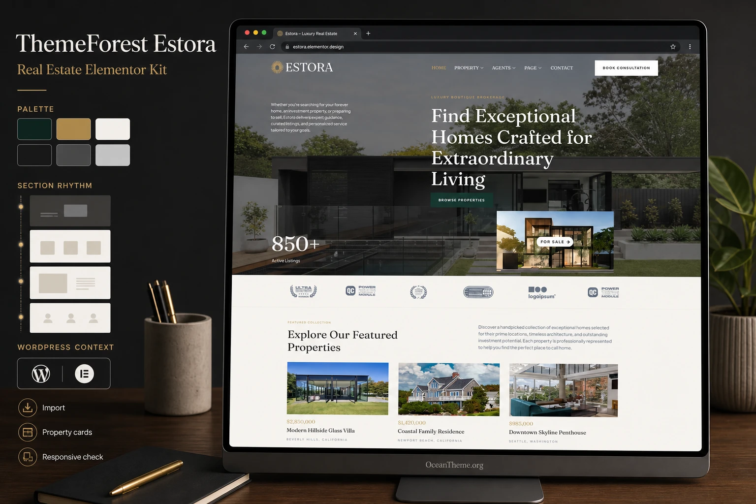Cover image for the ThemeForest Estora guide with the real estate template hero section