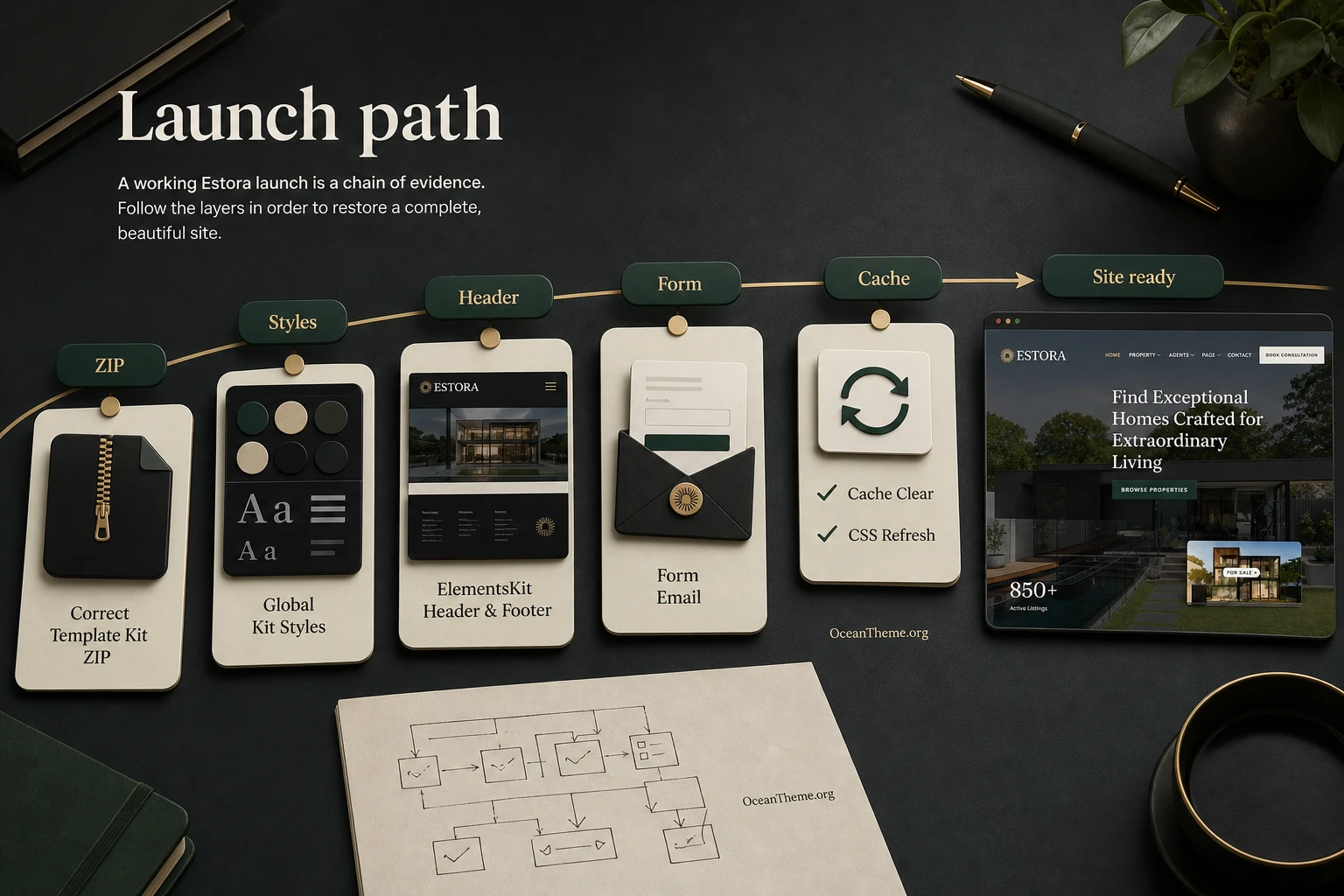Practical launch workflow for a real estate agency website built with ThemeForest Estora