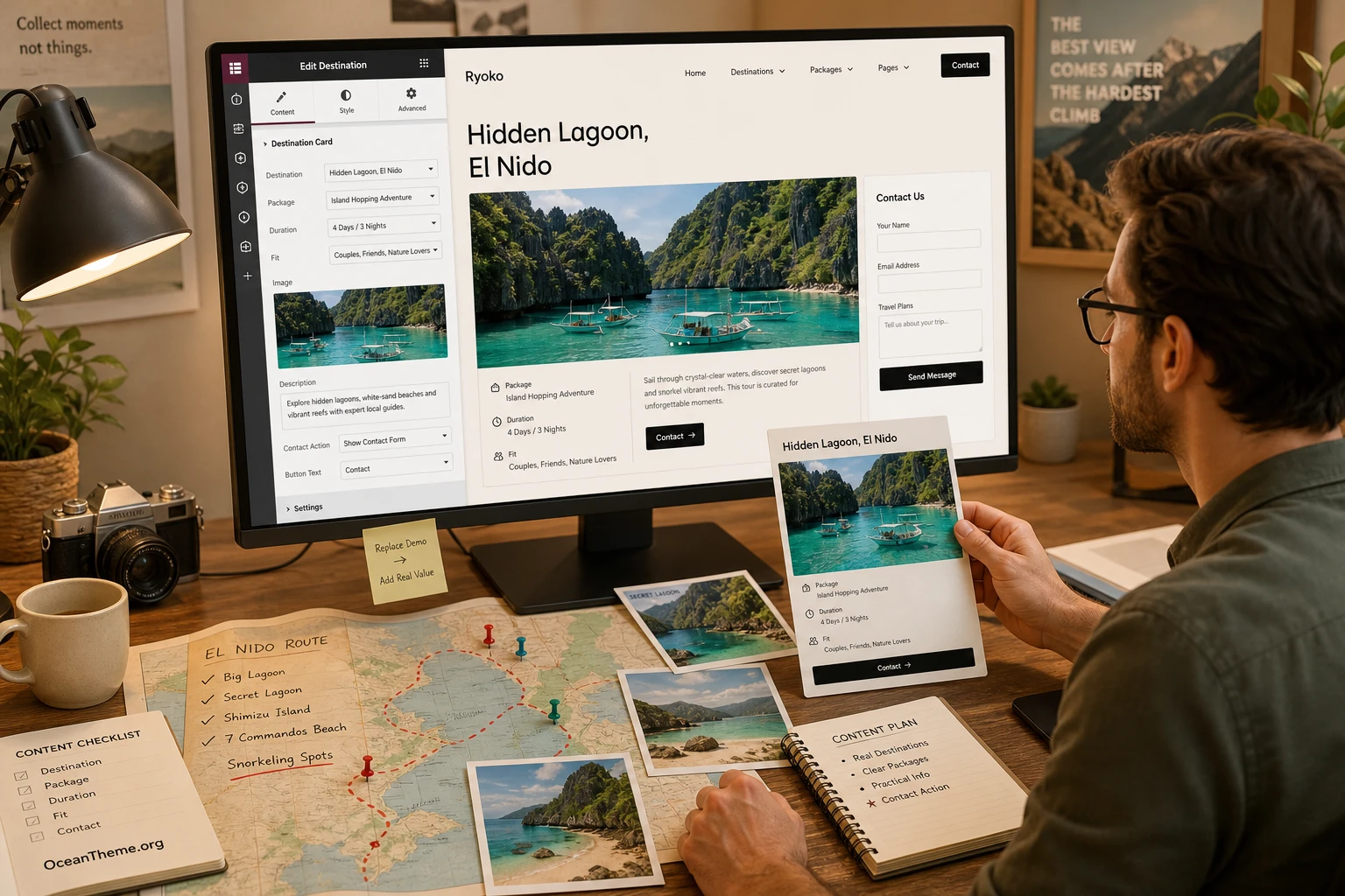 Content map for destination and package pages in the Ryoko template