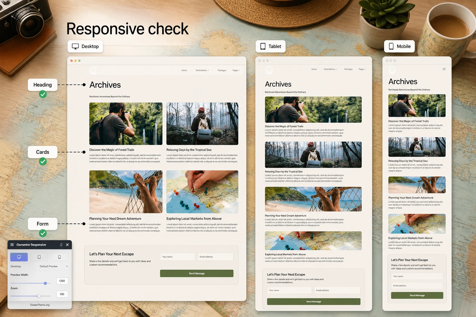 Responsive and outcome checks for Ryoko pages across different screen sizes