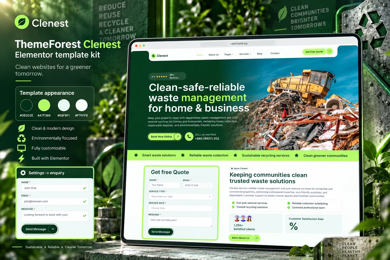 ThemeForest Clenest guide cover featuring the actual Elementor template hero section