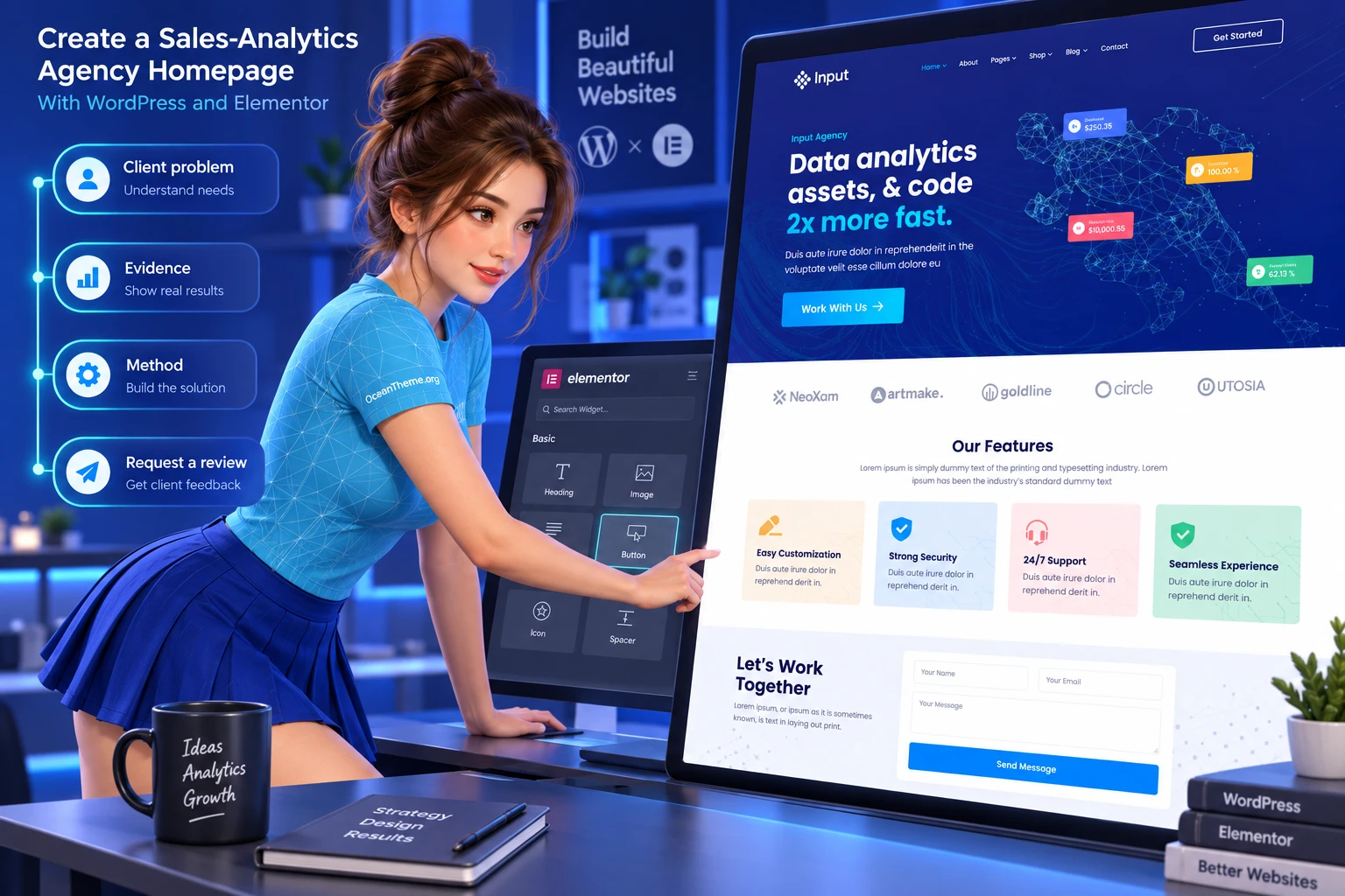 Example of an analytics agency homepage built with ThemeForest Input