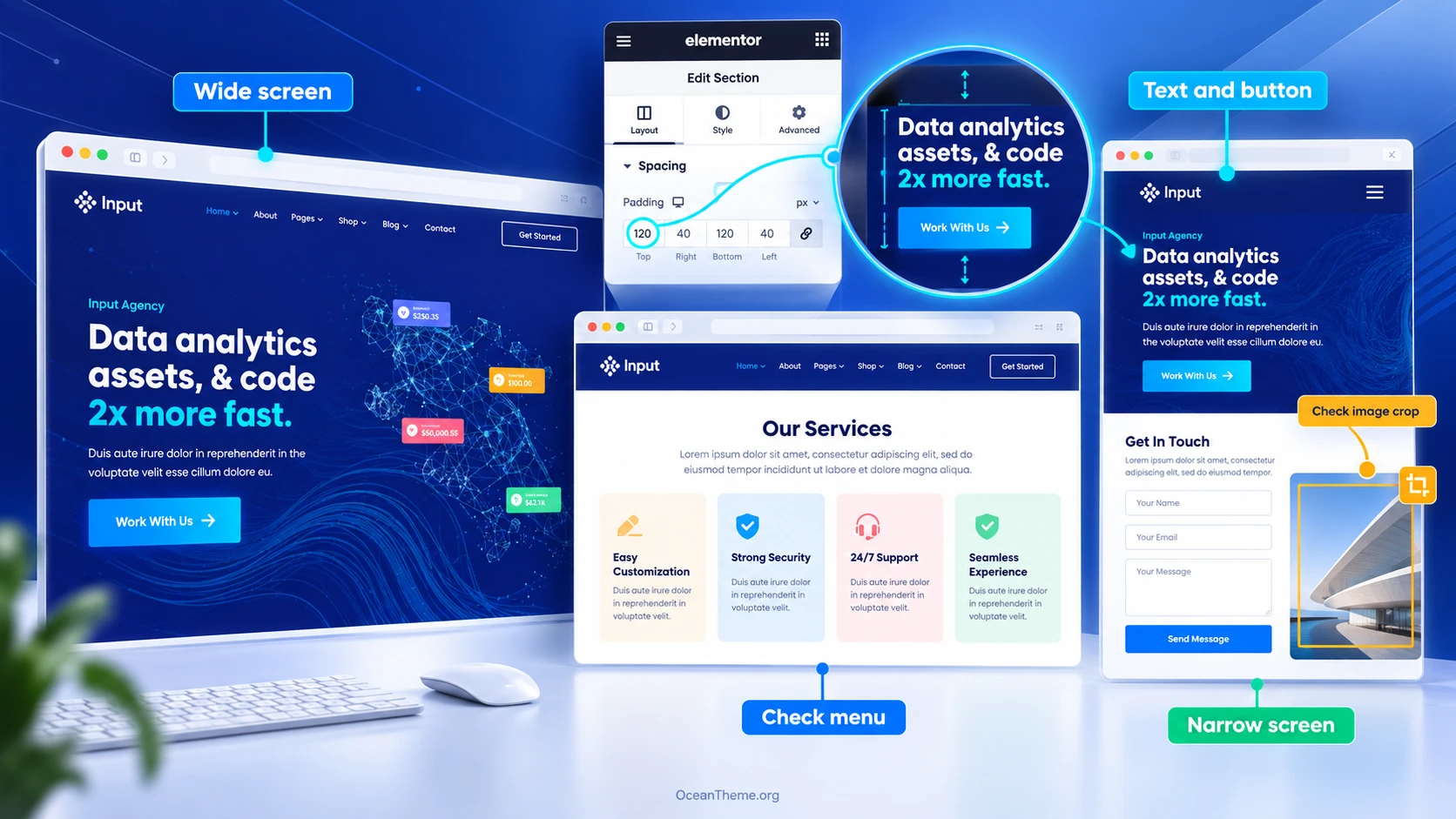 ThemeForest Input responsive testing map for wide and narrow screens