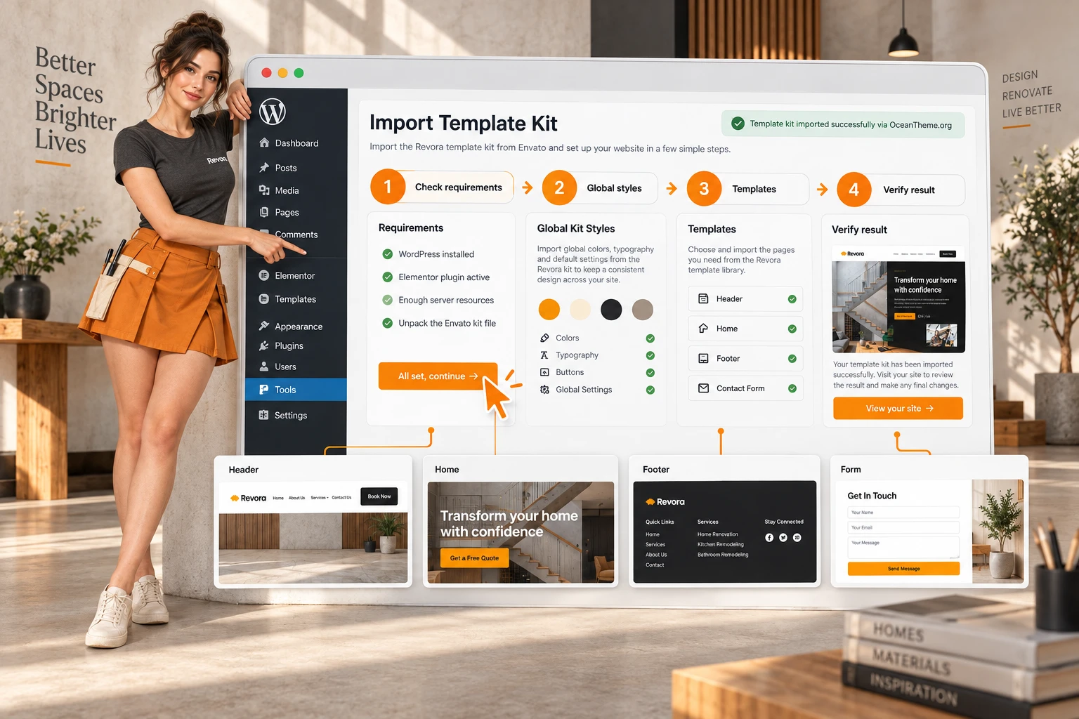 WordPress preparation and ThemeForest Revora dependency map before import