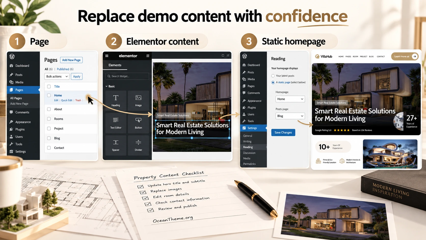 Connection between Elementor settings and the ThemeForest Villahub page
