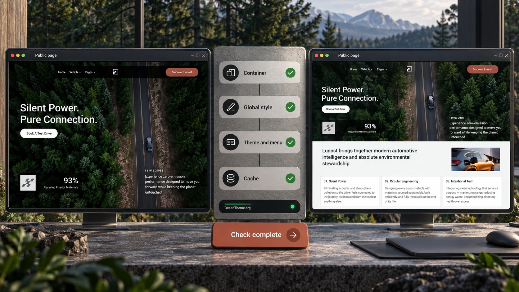 ThemeForest Lunost setup result check on the homepage, in the menu, and on a responsive screen