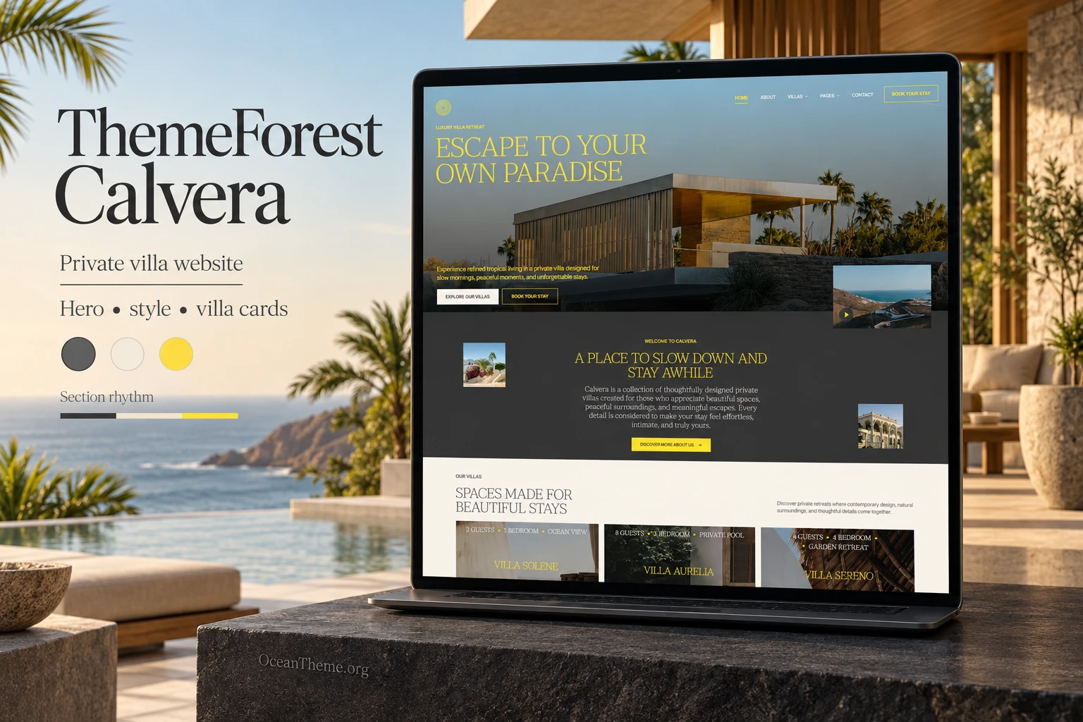 ThemeForest Calvera guide cover preserving the appearance of the villa homepage